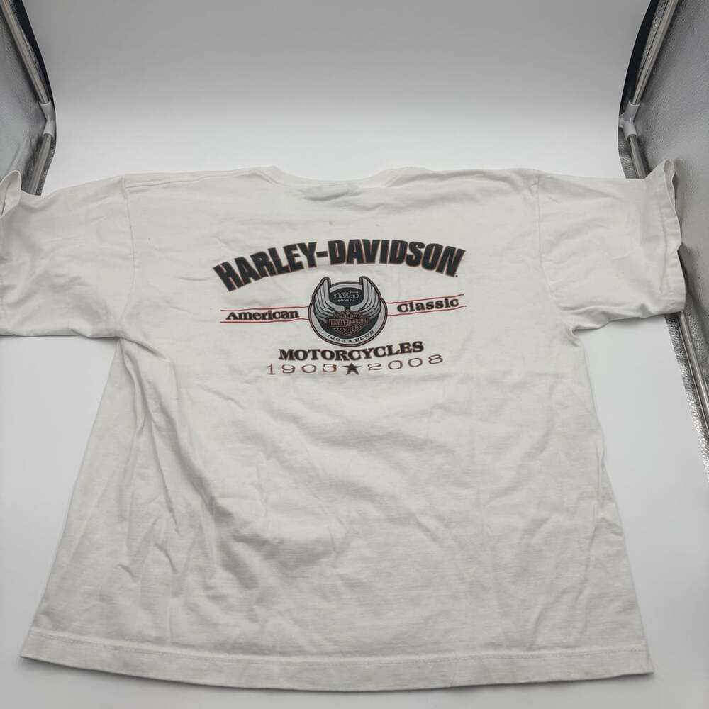 Harley-Davidson 105th Anniversary T-Shirt Size XL White 1903-2008 Graphic